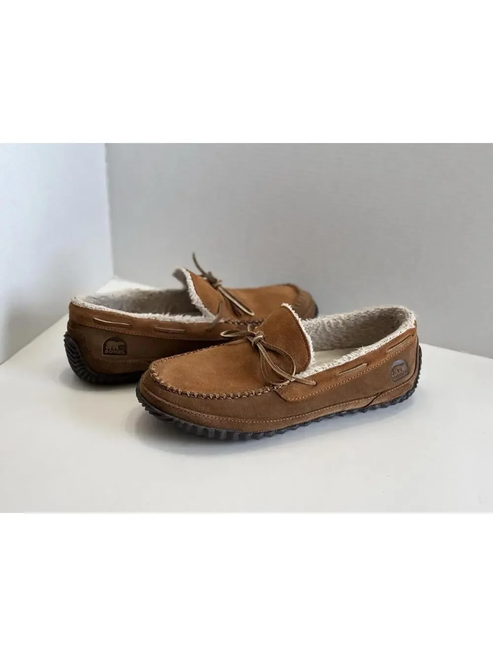 Sorel Maddox Moc Slipper Men's Brown Suede Faux Fur Lined Comfort Shoes Size 9.5